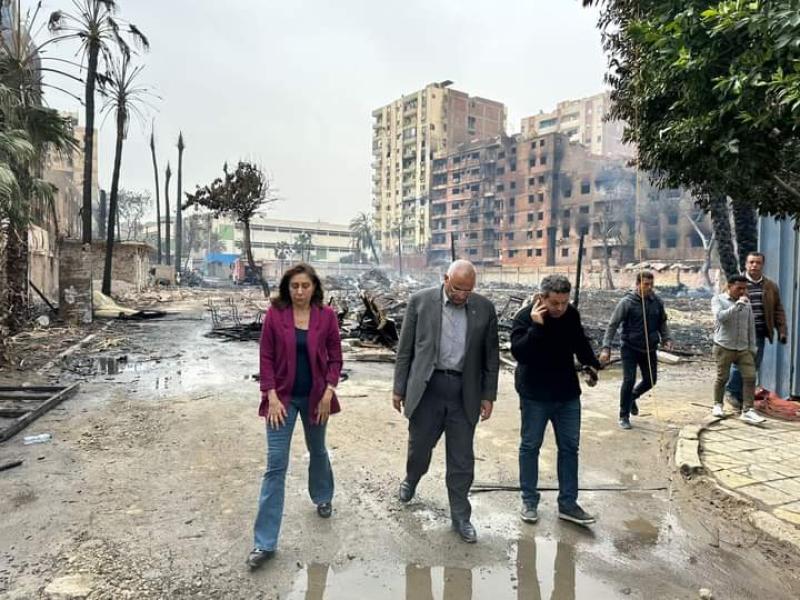 الكيلاني تتوجه الي موقع حريق الحارة الشعبية بستوديو الأهرام