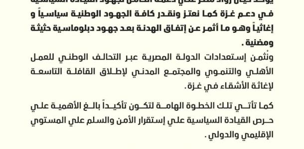 رواد مصر: على الجميع أن يصطف خلف مصر للوصول لحل عادل للقضية الفلسطينية